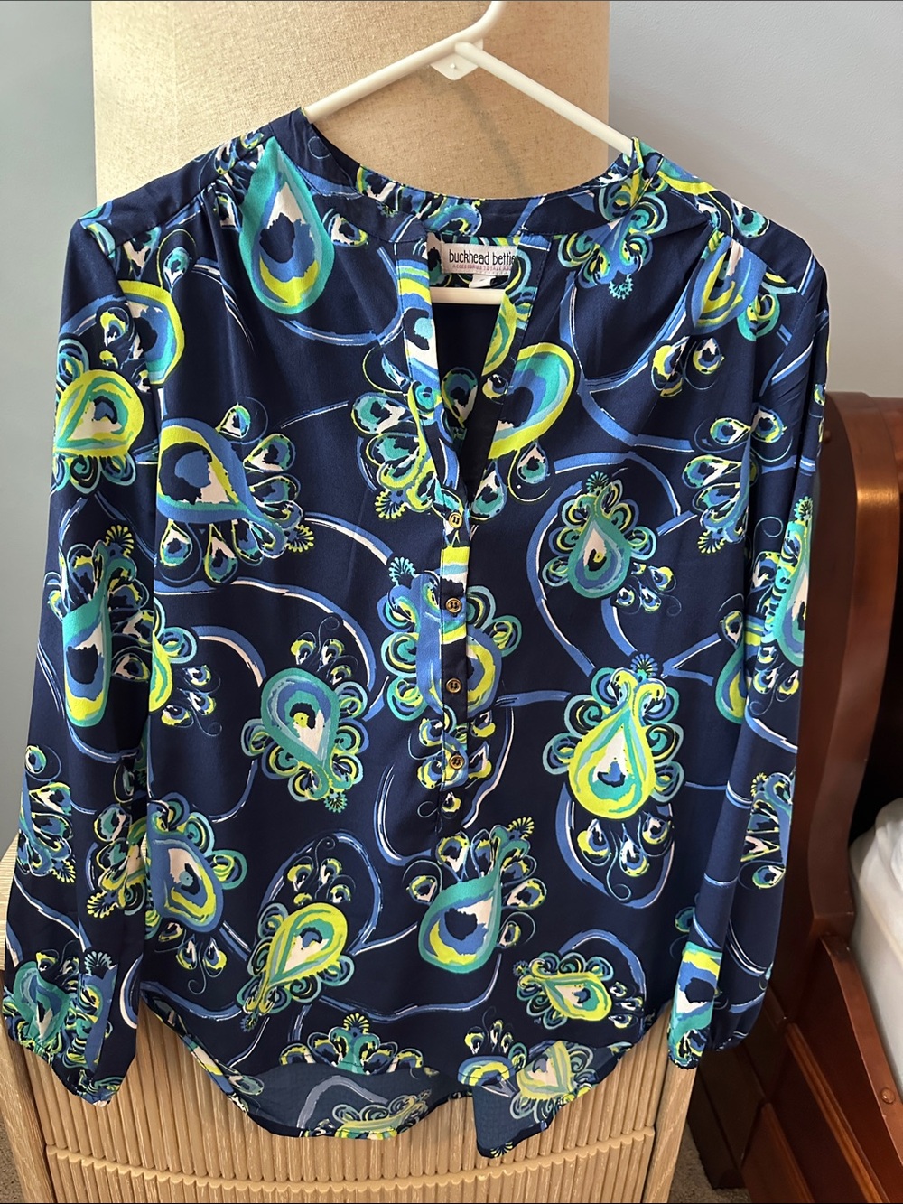Buckhead Bettie’s  Navy Paisley-Print V-Neck Blouse